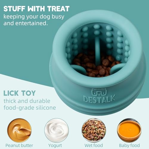 Bestalk Dog Enrichment Treat Toy, Long-Lasting Wobbly Interactive Freeze Lick Toys for Dogs, Stuffable Puzzle Feeder Toy for Boredom, Silicone Treat Dispensing Chew Toy (Teal Blue,S) - Image 4