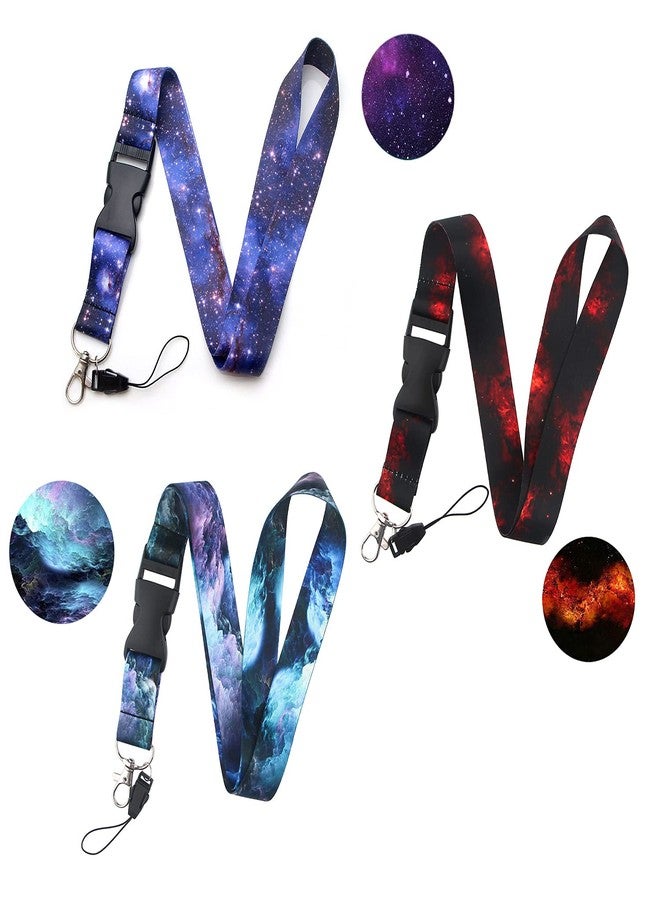 DMLSKY 3 Pcs Lanyards for Keys Neck Strap Keychain for Women Men Kids ID Badges Teen Girls Galaxy Lanyard, Polyester, Blue Purple Red - Image 1