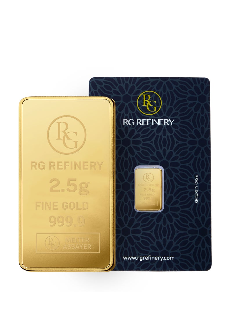RG REFINERY Rafmoh Bullion 2.5 Gram 24k Gold Bar with RG Design - 2.5 Grams Gold Bar 24KT 999.9 Purity - Image 1