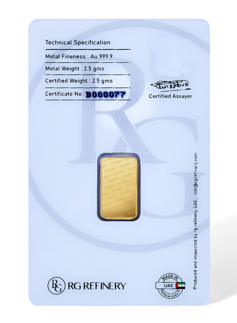 RG REFINERY Rafmoh Bullion 2.5 Gram 24k Gold Bar with RG Design - 2.5 Grams Gold Bar 24KT 999.9 Purity - Image 4