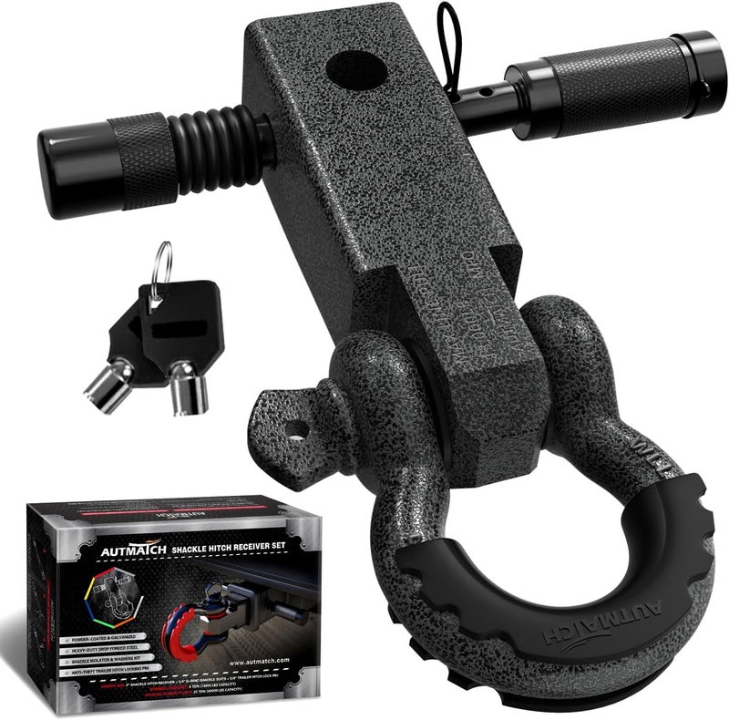 AUTMATCH Shackle Hitch Receiver 2 Inch - 3/4" D Ring Shackle and 5/8" Trailer Hitch Lock Pin, 45,000 Lbs Break Strength Heavy Duty Receiver Towing Kit for Off-Road Vehicle Recovery, Grainstone - Image 1