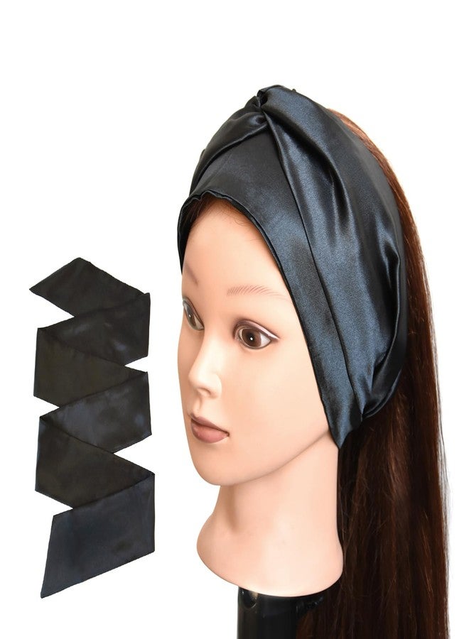YANTAISIYU 1 Pc Satin Head Wrap Wig Grip Band Fashion Headbands for Laying Lace Frontal Wigs Satin Scarf for Yoga, Makeup, Facial, Sport (Black) - Image 4