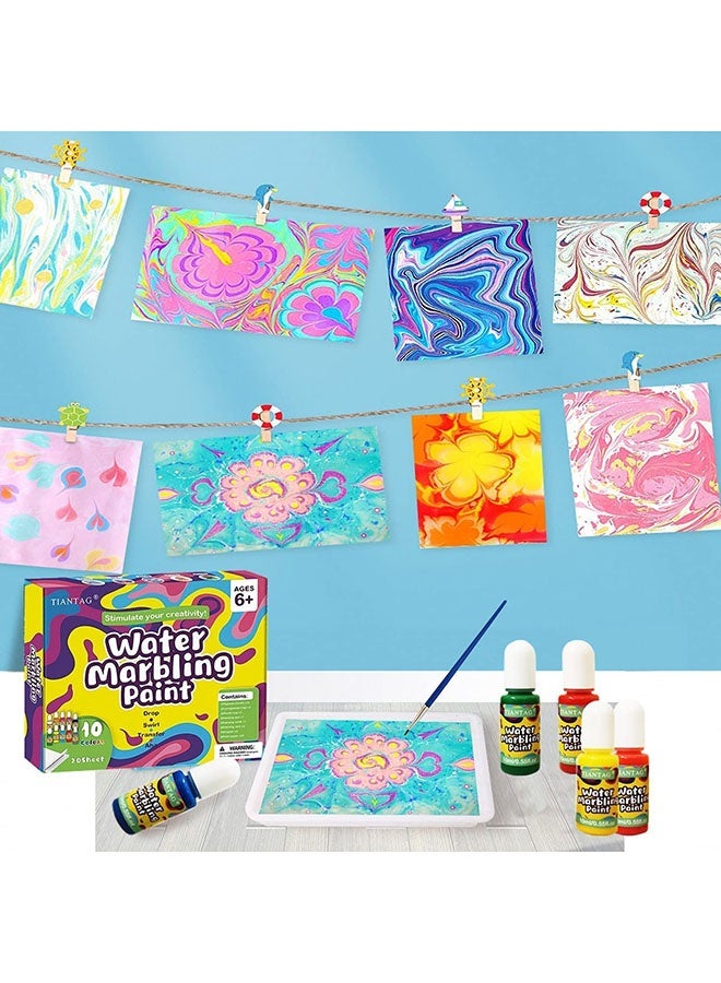 عربست مجموعة الرسم على الرخام، 8 قطع، مجموعة الرسم على الرخام بالألوان المائية مع صينية وورق ألوان مائية، ألعاب رسم فنية، هدية للأطفال والبنات والأولاد، لوازم يدوية (أ) - Image 2