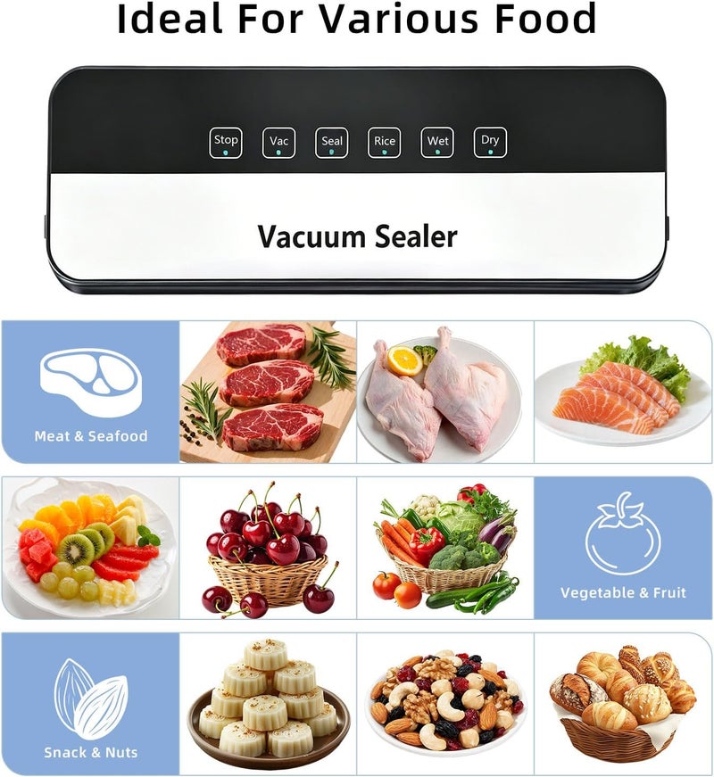 Getaria Vacuum Sealer Machine, Compact Automatic Vacuum Sealer for Dry & Moist Food, 300mm Long 5mm Wide Seal, With 30 Vacuum Sealer Bags, Sous Vide Compatible - Image 3