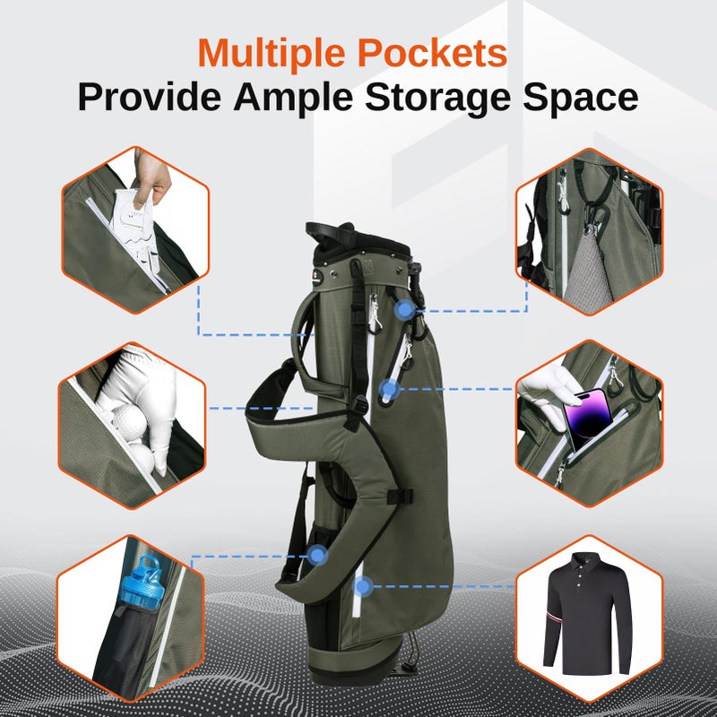 Full Choice Lightweight Golf Stand Bag, Durable 4 Way Full-Length Dividers with Dual Straps & Stand Golf Carry Bag, Olive Green - Image 5