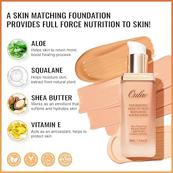 Oulac Foundation Full Coverage Foundation for Mature Skin Liquid Hydrating Foundation Enriched with Aloe Vera Shade 01 Porcelain 30 ml - Image 3