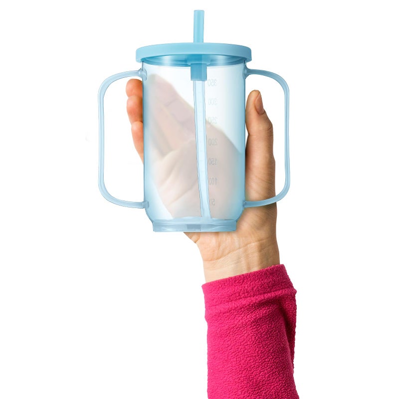 Sliner Adult Sippy Cups for Elderly 12 oz Straw Sippy Cups with 2 Handles No Spill for Adults Spill Proof Dysphagia Cup for Disabled Patients(Light Blue) - Image 3