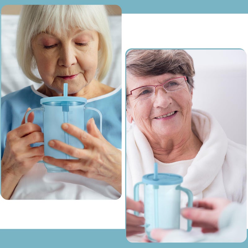 Sliner Adult Sippy Cups for Elderly 12 oz Straw Sippy Cups with 2 Handles No Spill for Adults Spill Proof Dysphagia Cup for Disabled Patients(Light Blue) - Image 4