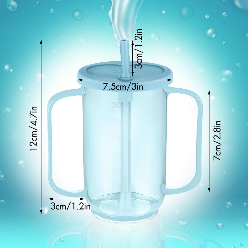 Sliner Adult Sippy Cups for Elderly 12 oz Straw Sippy Cups with 2 Handles No Spill for Adults Spill Proof Dysphagia Cup for Disabled Patients(Light Blue) - Image 2