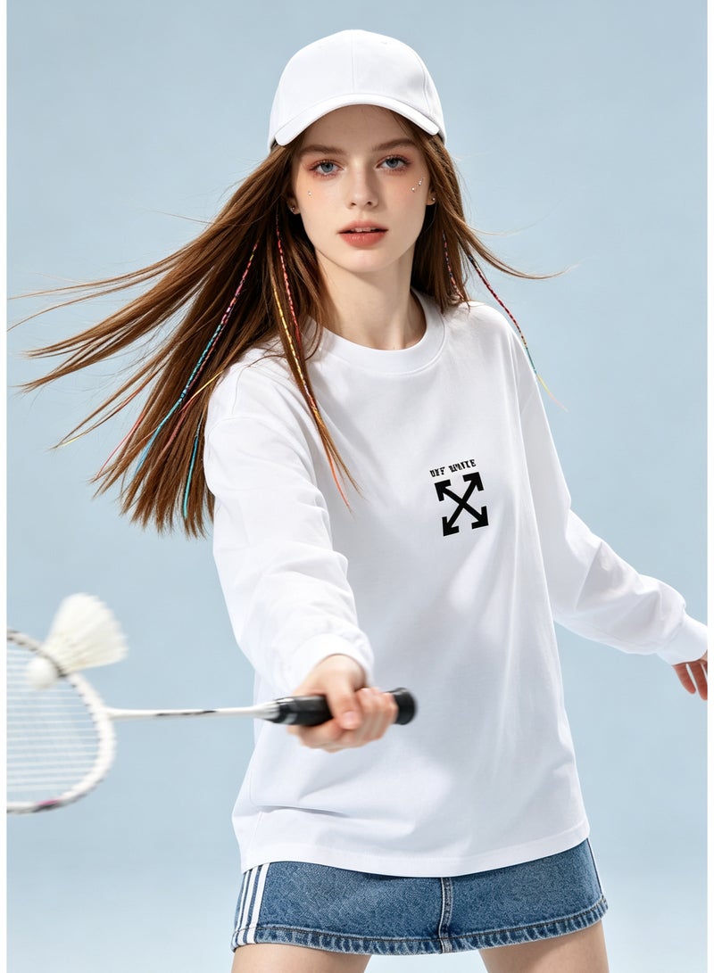 OFF-WHITE couple spring and autumn heavy cotton loose long sleeve T-shirt for men and women - Image 2