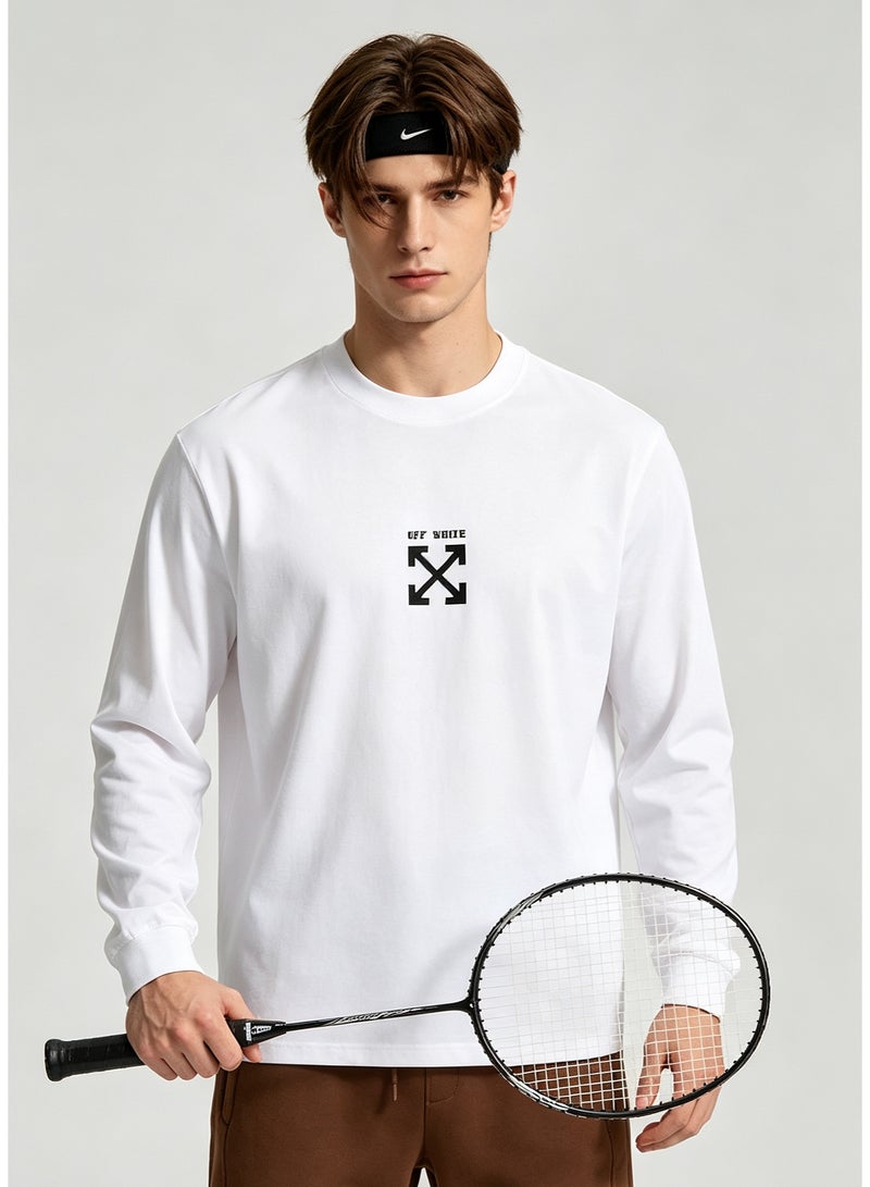 OFF-WHITE couple spring and autumn heavy cotton loose long sleeve T-shirt for men and women - Image 5