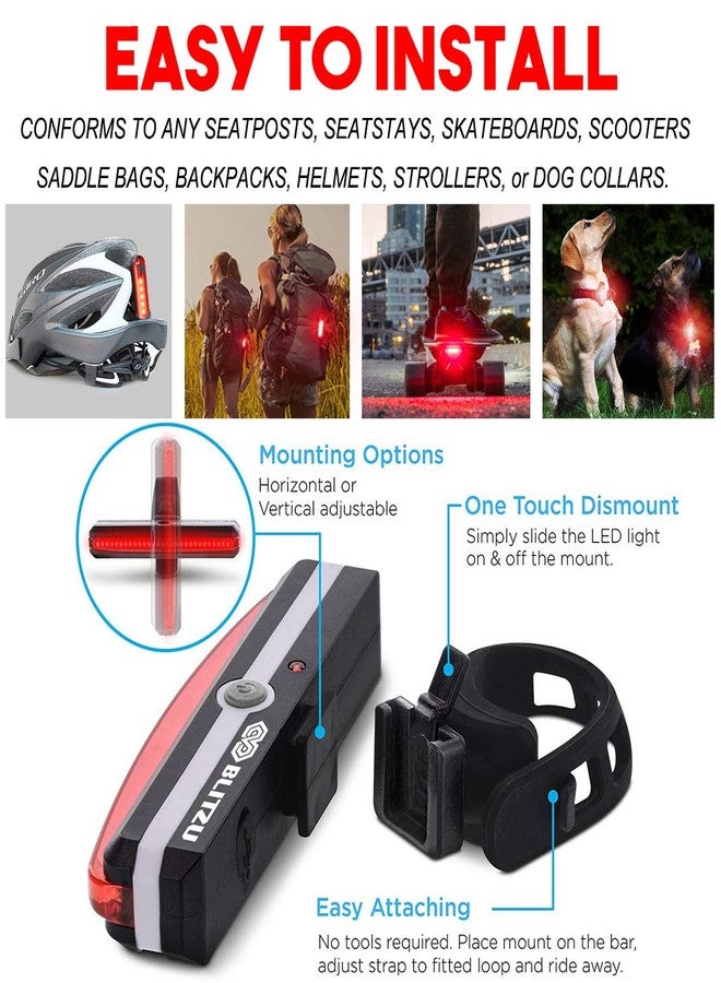 BLITZU Cyborg 168T Tail Light or 168H Bike Headlight, USB Rechargeable LED Rear Bicycle Lights Set Front Back Night Riding, Cycling Safety Reflector Accessories (Taillight) - Image 5
