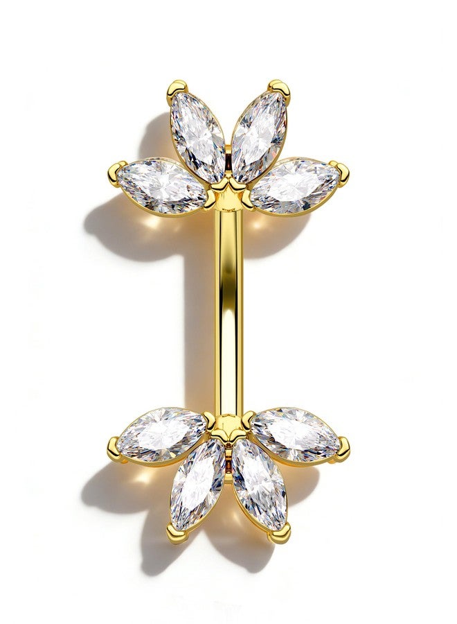 COCHARM مجوهرات ثقب لوتس روك من كوشارم، أقراط روك ذهبية 16G 6MM، مجوهرات ثقب حواجب من الفولاذ المقاوم للصدأ، أقراط لوب CZ واضحة - Image 1