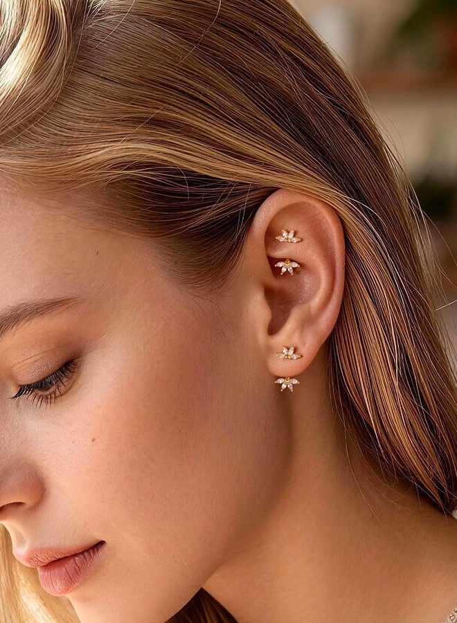 COCHARM مجوهرات ثقب لوتس روك من كوشارم، أقراط روك ذهبية 16G 6MM، مجوهرات ثقب حواجب من الفولاذ المقاوم للصدأ، أقراط لوب CZ واضحة - Image 2