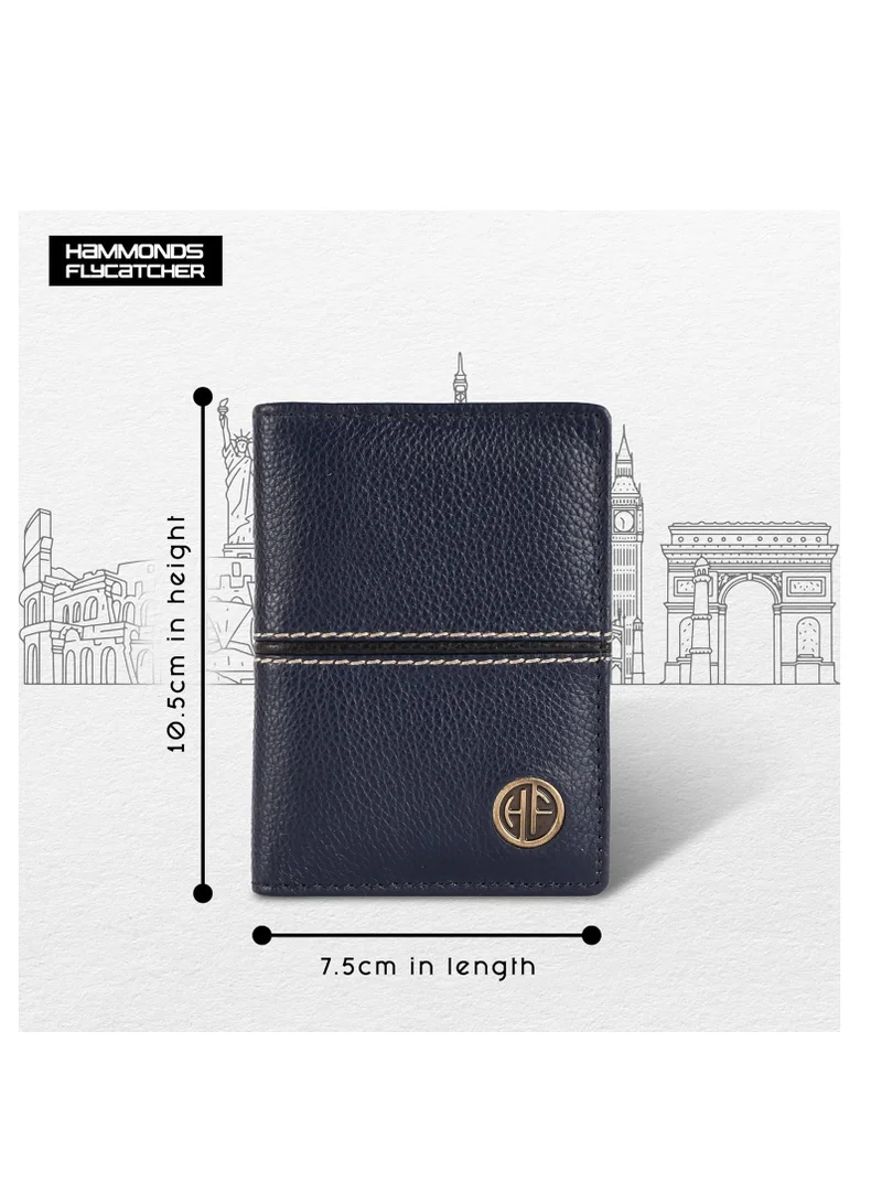 HAMMONDS FLYCATCHER Leather Card Holder for Men, Credit Card Holder, Slim Bi-Fold RFID Protected Credit Card Wallet for Men with 6 Card Slots, Metal Snap Button, Blue | RSBW