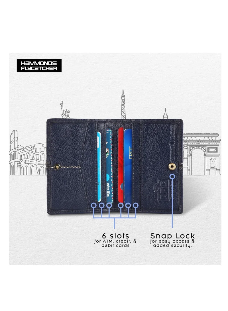 HAMMONDS FLYCATCHER Leather Card Holder for Men, Credit Card Holder, Slim Bi-Fold RFID Protected Credit Card Wallet for Men with 6 Card Slots, Metal Snap Button, Blue | RSBW