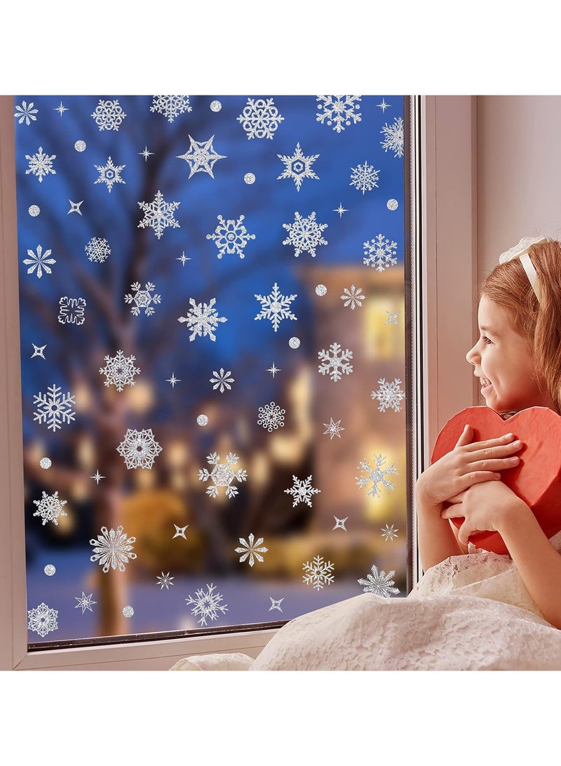 AUTOYSUR Removable Christmas Static Glitter Snowflake Window Decals Christmas Party Supplies Decoration Sticker Christmas Decor for Home Room Offices Supermarket Shop Window Glass Door (White)  - Image 2