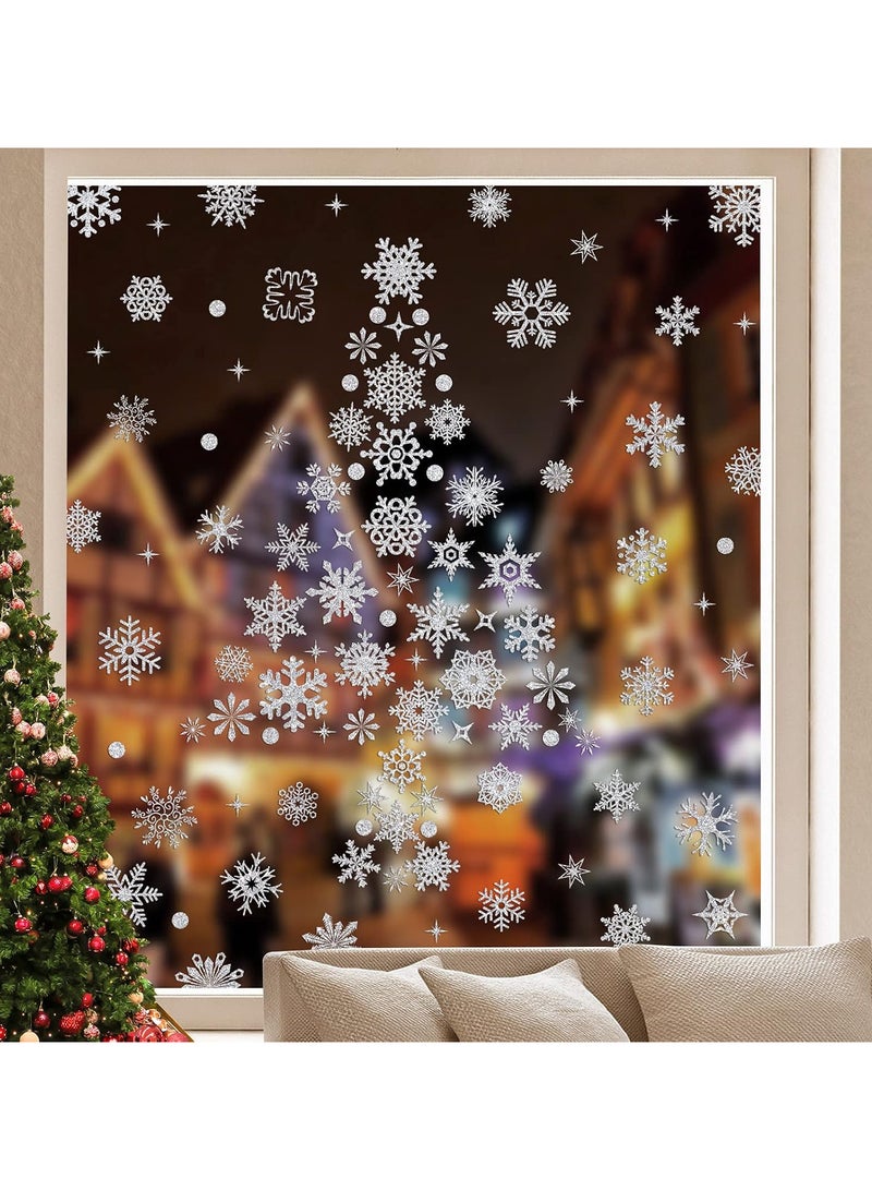 AUTOYSUR Removable Christmas Static Glitter Snowflake Window Decals Christmas Party Supplies Decoration Sticker Christmas Decor for Home Room Offices Supermarket Shop Window Glass Door (White)  - Image 3