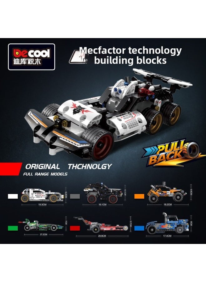 Generic - Diku Building Block Technology Mechanical Width Special GT Pull Back Function Assembled Formula Racing Model Boy Toy Gift-Color:3807/Off Fire Pioneer F1 Racing - Image 1
