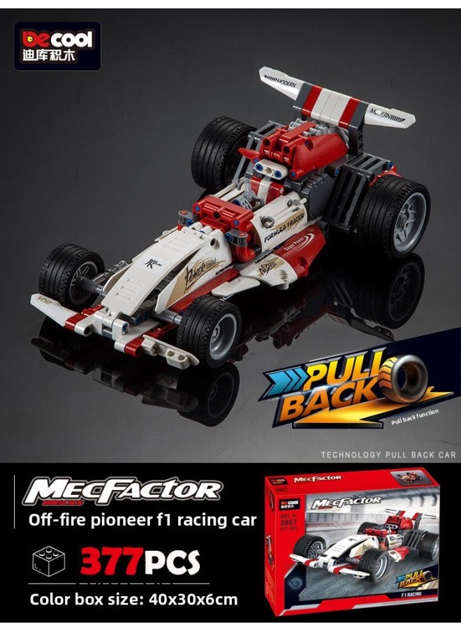 Generic - Diku Building Block Technology Mechanical Width Special GT Pull Back Function Assembled Formula Racing Model Boy Toy Gift-Color:3807/Off Fire Pioneer F1 Racing - Image 1