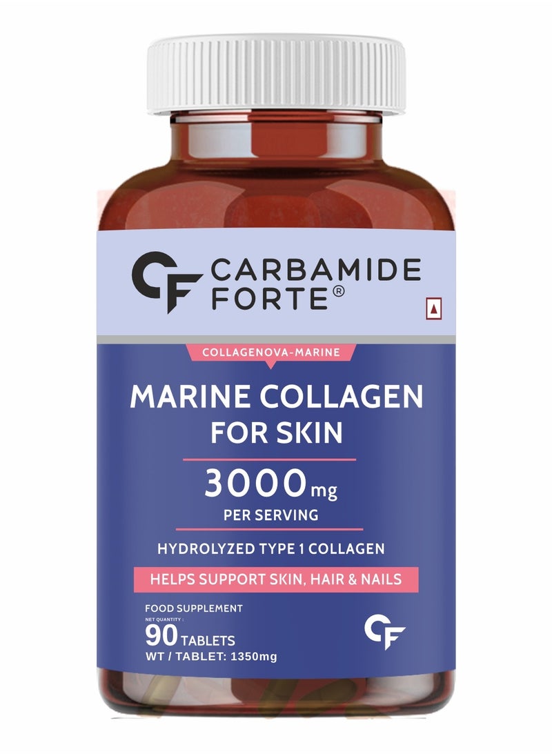 CARBAMIDE FORTE Hydrolyzed Marine Collagen Peptides 3000mg with Biotin & Hyaluronic Acid - Collagen Type 1 Powder - 90 Tablets  - Image 1