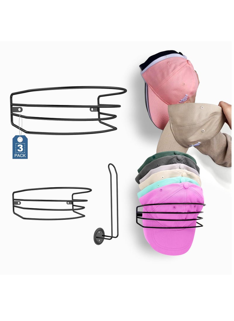 KASTWAVE Hat Organizer, Hat Rack for Baseball Caps, Hat Rack for Wall and Door, 3 Pack Metal Hat Hangers for Closet Cap Rack Wall Mount Ball Cap Holder for Bedroom Entryway Black  - Image 1
