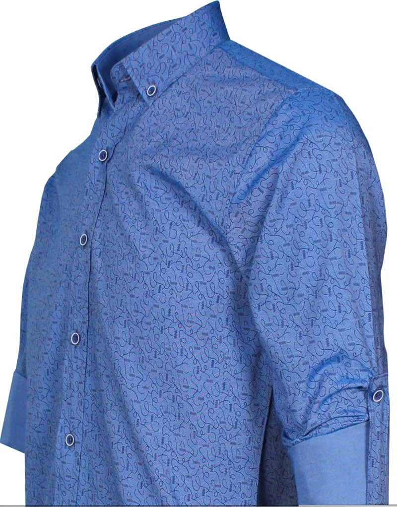Varetta Slim Fit Blue Patterned Men's Shirt