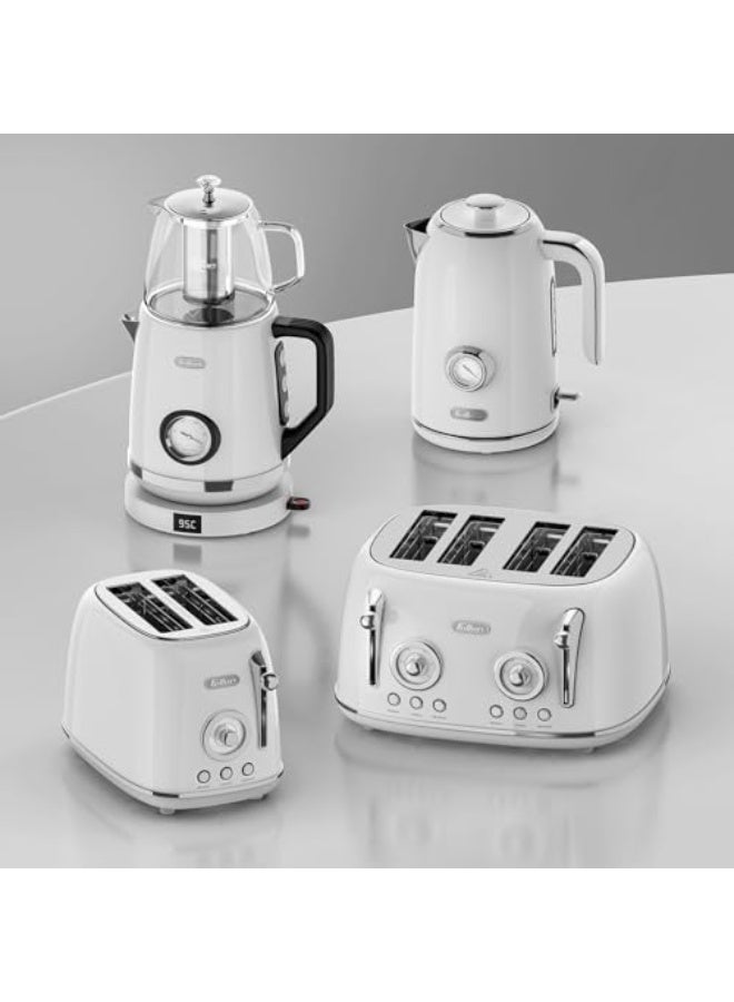 Feller Germany, Retro Style 4-Slice Toaster, 1630 W, Steel Body, 2 Dust Covers & 2 Bun Warmers, Defrost, Reheat& Cancel, 4 Extra wide Bread Slots, Metal Crumb Tray, TO490, (Glossy White) - Image 2