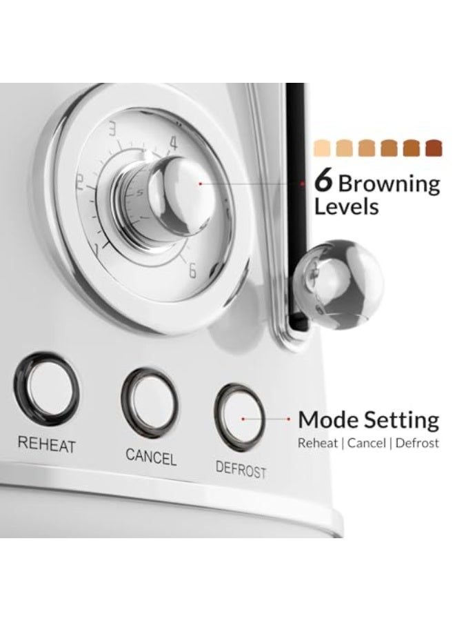 Feller Germany, Retro Style 4-Slice Toaster, 1630 W, Steel Body, 2 Dust Covers & 2 Bun Warmers, Defrost, Reheat& Cancel, 4 Extra wide Bread Slots, Metal Crumb Tray, TO490, (Glossy White) - Image 5