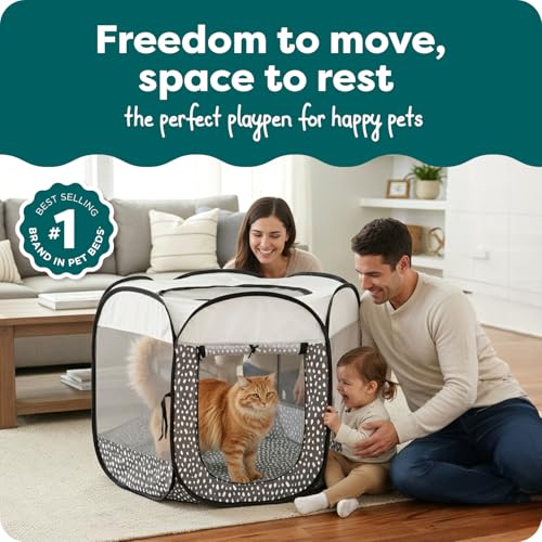 FurHaven SoftSided Dog Cat Playpen Portable Foldable Indoor Outdoor Pet Playpen with Mesh Windows Zippered Door Gray Pebbles Medium - Image 3