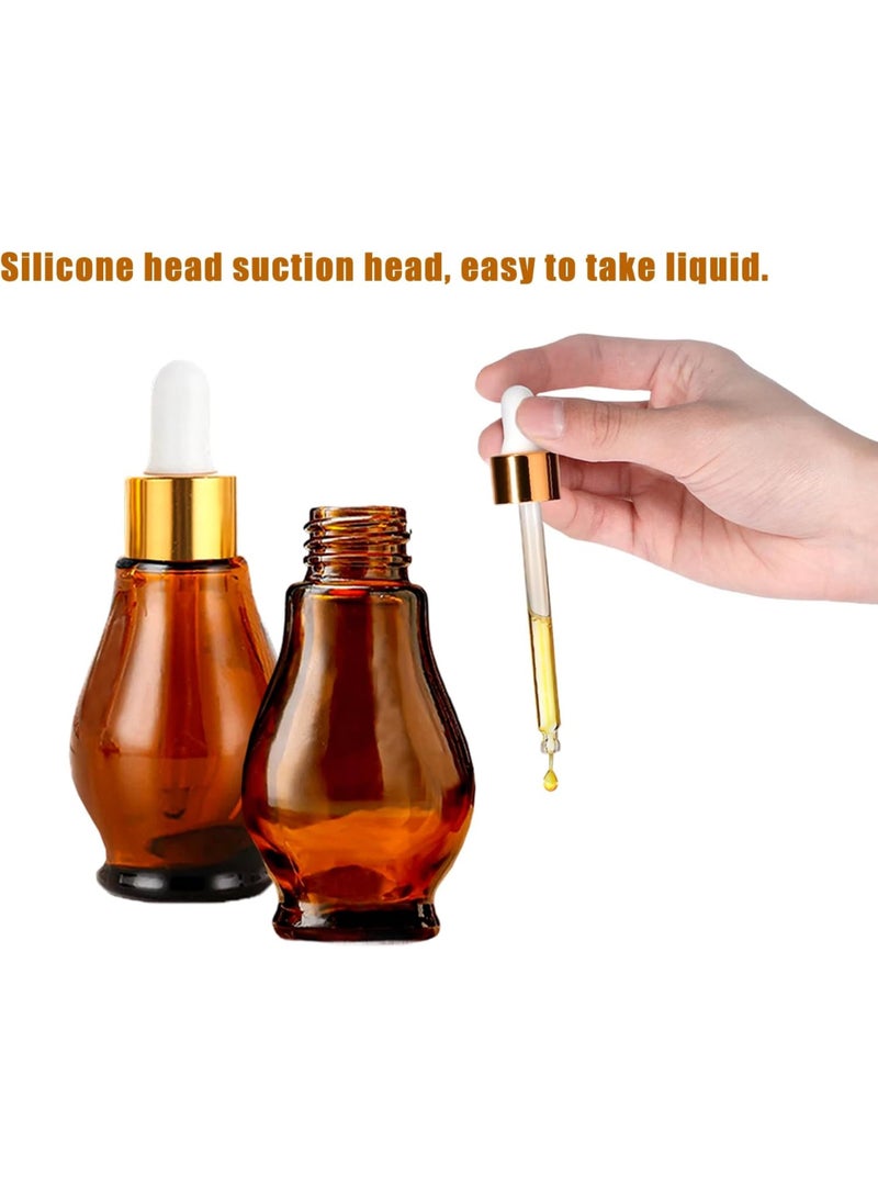 6 Pack Glass Dropper Bottles 30ml Amber Gourd Shaped Glass Bottles with Dropper, Tincture Bottle,for Essential Oils, Hair Oil, Liquids, Perfume (Amber/Gold Cap, 30ml) - Image 4