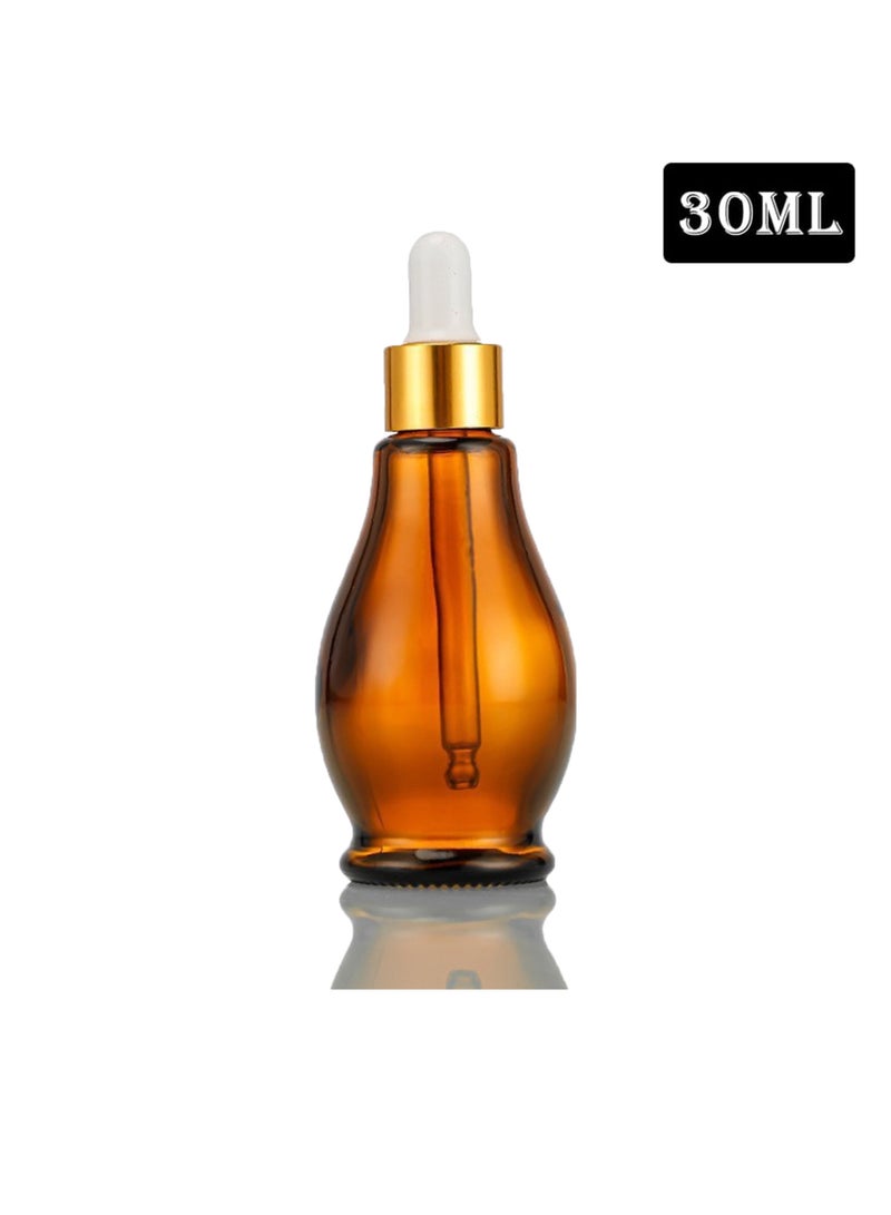 6 Pack Glass Dropper Bottles 30ml Amber Gourd Shaped Glass Bottles with Dropper, Tincture Bottle,for Essential Oils, Hair Oil, Liquids, Perfume (Amber/Gold Cap, 30ml) - Image 2