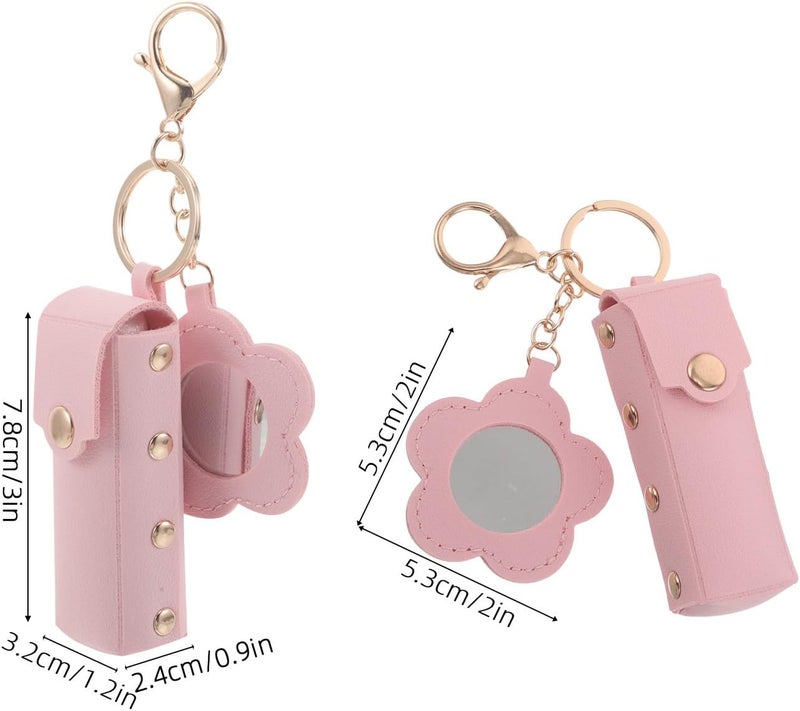 4pcs Lipstick Keychain Holder - PU Lip Gloss Holder with Mirror - Small Lipstick Pouch for Purse and Bag - Mini Travel Makeup Organizer for Small Perfume Lip Balm - Image 2