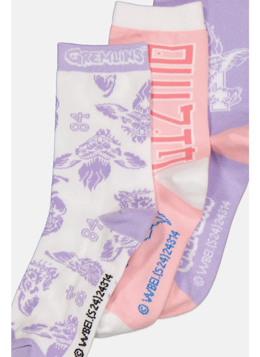 Gremlins Kids Girl 3 Pairs Graphic Print Socks, Pink  - Image 2