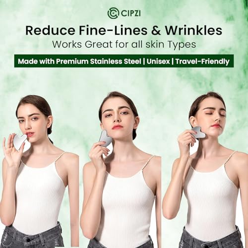 Cipzi Face Massager For Women Reusable Silicon Ice Cube Roller Massage And 100% Natural Jade Roller with Gua Sha Stone Set Facial Roller For Skin Eye Neck Body (Steel Gua sha) - Image 2