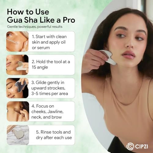 Cipzi Face Massager For Women Reusable Silicon Ice Cube Roller Massage And 100% Natural Jade Roller with Gua Sha Stone Set Facial Roller For Skin Eye Neck Body (Steel Gua sha) - Image 5