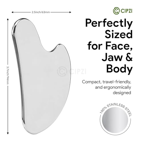 Cipzi Face Massager For Women Reusable Silicon Ice Cube Roller Massage And 100% Natural Jade Roller with Gua Sha Stone Set Facial Roller For Skin Eye Neck Body (Steel Gua sha) - Image 4
