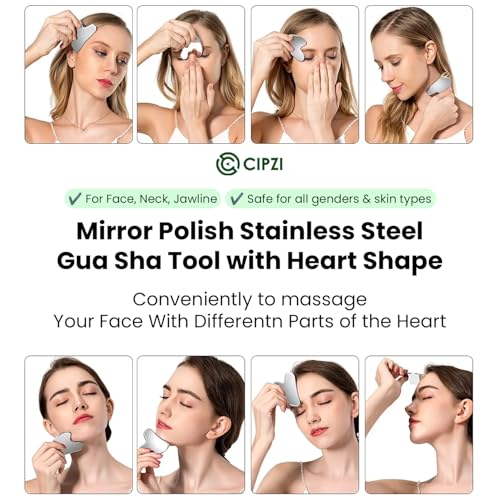 Cipzi Face Massager For Women Reusable Silicon Ice Cube Roller Massage And 100% Natural Jade Roller with Gua Sha Stone Set Facial Roller For Skin Eye Neck Body (Steel Gua sha) - Image 3