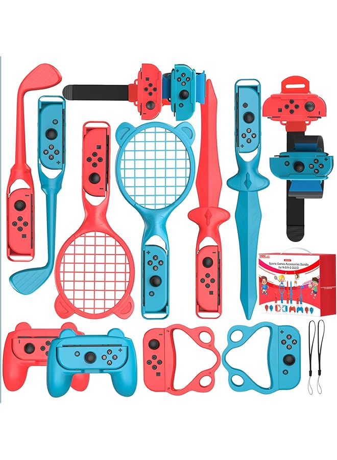 Switch Sports Accessories Bundle Set 18 In 1 Family Party Pack Game Accessories Kit For Nintendo Switch/Switch Oled Family Accessories Kit Compatible With Switch/Switch Oled Sports Games  - Image 1
