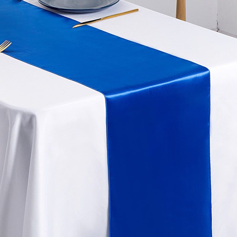 SiinvdaBZX 12 Pcs Royal Blue Satin Table Runner 12 x 108 inches Long, Bright Smooth Satin Wedding Table Runner Decorations for Birthday Parties, Buffet, Banquets, Graduations, Engagements - Image 5