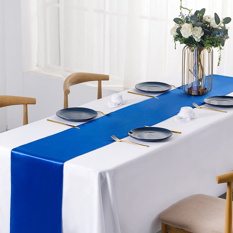 SiinvdaBZX 12 Pcs Royal Blue Satin Table Runner 12 x 108 inches Long, Bright Smooth Satin Wedding Table Runner Decorations for Birthday Parties, Buffet, Banquets, Graduations, Engagements - Image 2