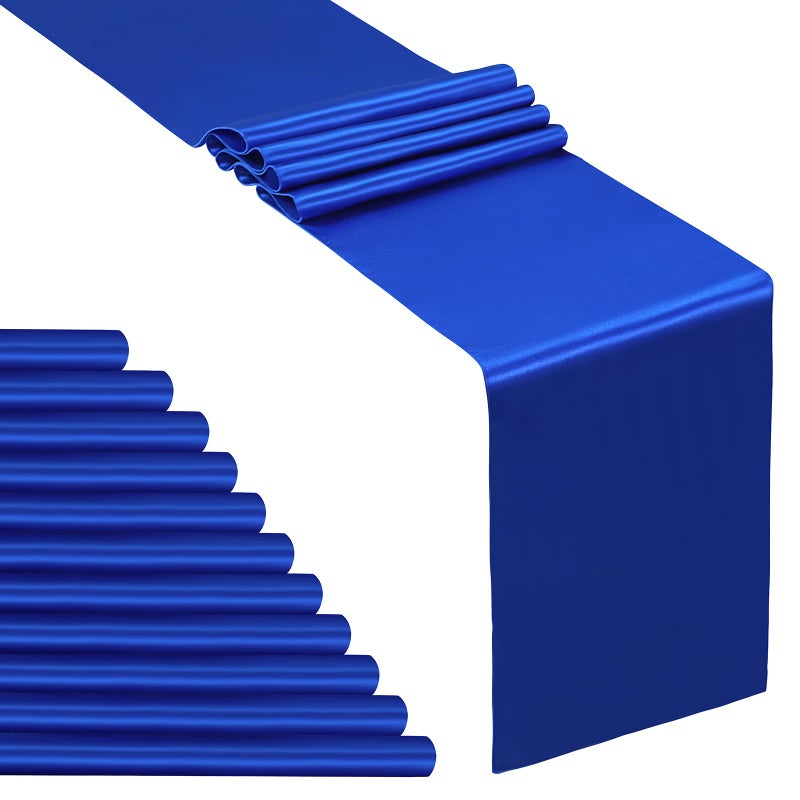 SiinvdaBZX 12 Pcs Royal Blue Satin Table Runner 12 x 108 inches Long, Bright Smooth Satin Wedding Table Runner Decorations for Birthday Parties, Buffet, Banquets, Graduations, Engagements - Image 1