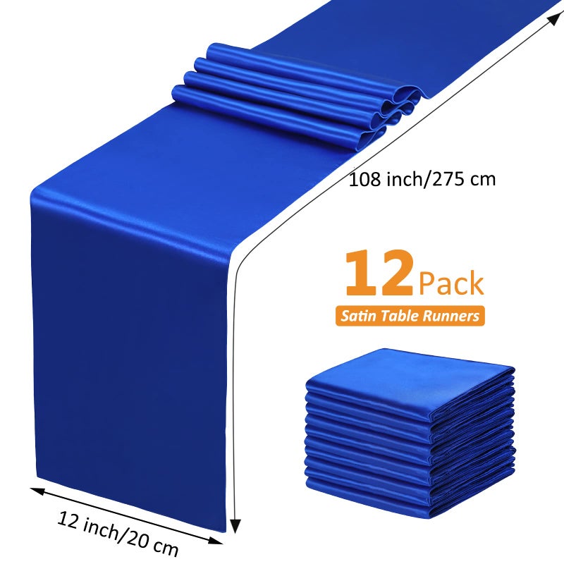 SiinvdaBZX 12 Pcs Royal Blue Satin Table Runner 12 x 108 inches Long, Bright Smooth Satin Wedding Table Runner Decorations for Birthday Parties, Buffet, Banquets, Graduations, Engagements - Image 4