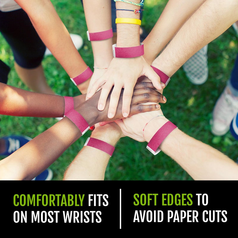 Wristco 100 WristCo Cranberry Tyvek Wristbands for Events - Comfortable Tear Resistant Paper Bracelets ID Wrist Bands for Concerts Festivals Admission Party Identification - Image 5