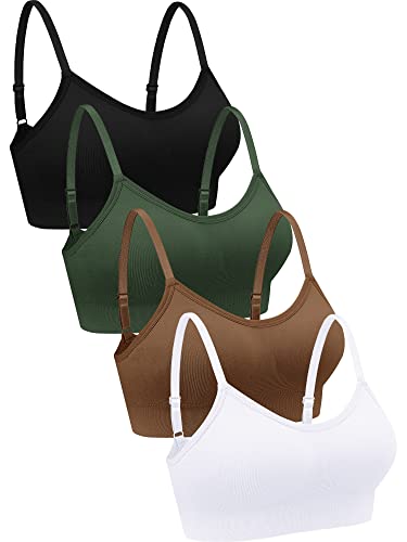 Geyoga 4 Pieces Neck Bralettes Wireless Cami Bra Tank Top Sports Bra for Women Girls(Small,Black, Light Brown, Dark Green, White) - Image 3