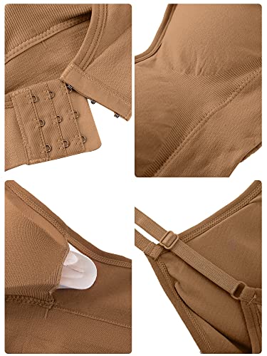 Geyoga 4 Pieces Neck Bralettes Wireless Cami Bra Tank Top Sports Bra for Women Girls(Small,Black, Light Brown, Dark Green, White) - Image 5