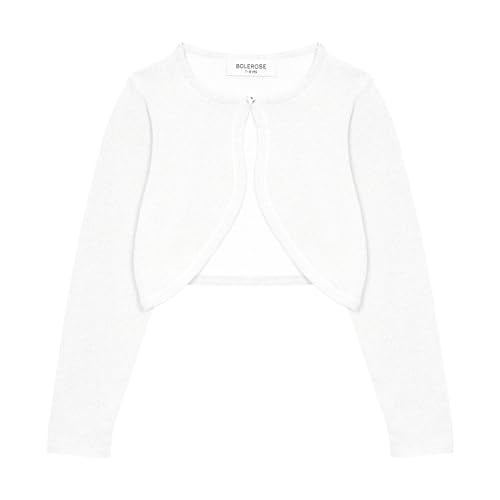 BOLEROSE Girls Long Sleeve Sparkle Cardigan Childrens Kids Bolero Shrug (White - Holographic Sparkle, 13-14 YRS) - Image 1