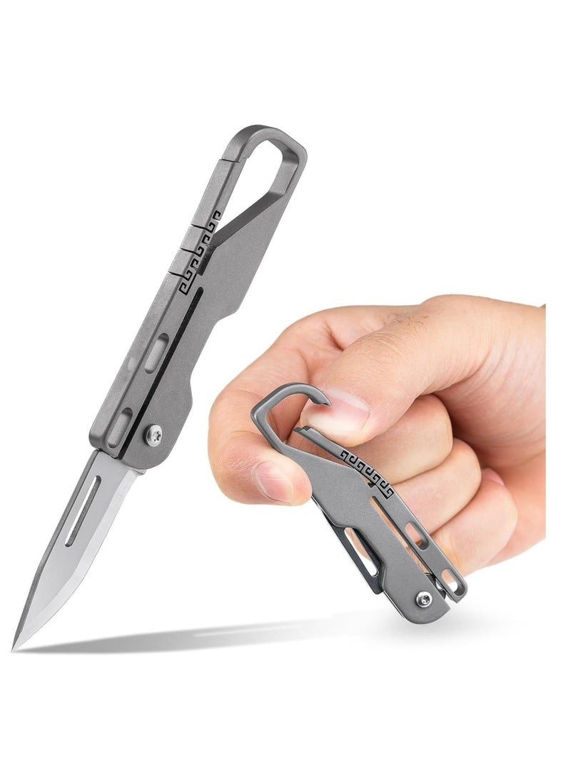Captaintech Titanium Folding Knife - Lightweight Pocket Utility Knife with Carabiner for Everyday Carry - Image 1