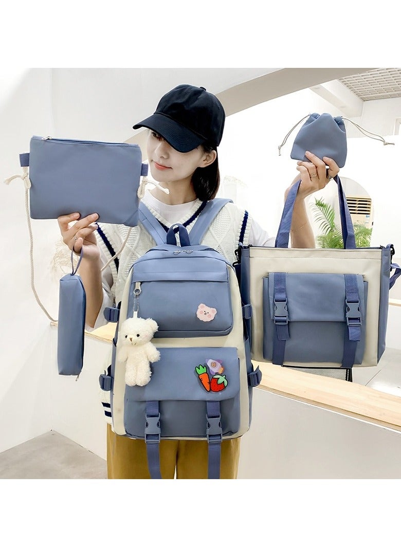 مجموعة حقائب ظهر مكونة من 5 قطع، حقائب ظهر للأطفال، حقيبة مدرسية للأطفال، حقيبة ظهر للكتاب للعودة إلى المدرسة للمراهقين، حقيبة ظهر للسفر كرتونية، حقيبة كتف، حقيبة يد (أزرق) - Image 3