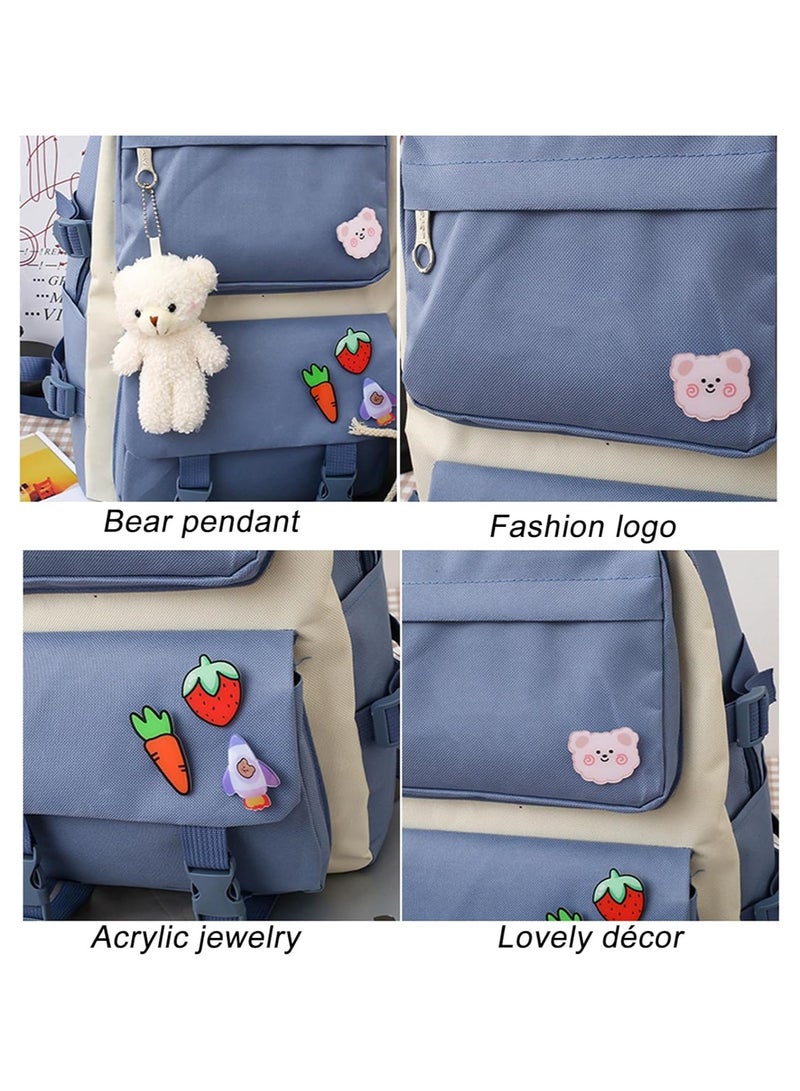 مجموعة حقائب ظهر مكونة من 5 قطع، حقائب ظهر للأطفال، حقيبة مدرسية للأطفال، حقيبة ظهر للكتاب للعودة إلى المدرسة للمراهقين، حقيبة ظهر للسفر كرتونية، حقيبة كتف، حقيبة يد (أزرق) - Image 5